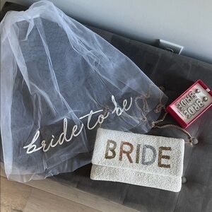 Bride To Be Veil, Earings, and Clutch Set